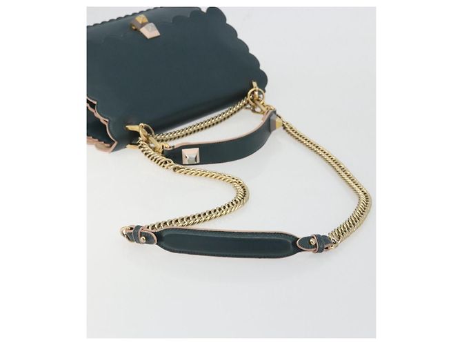 FENDI Canay Chain Shoulder Bag Leather 2way Green Gold Tone 8BT283 - vista 9