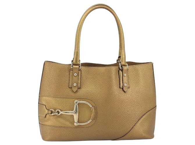 GUCCI Horsebit Tote Bag Leather Gold 137385 - vista 2