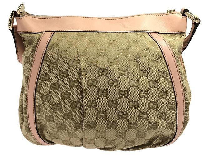 Borsa a tracolla Gucci in tela GG beige e marrone - vista 2