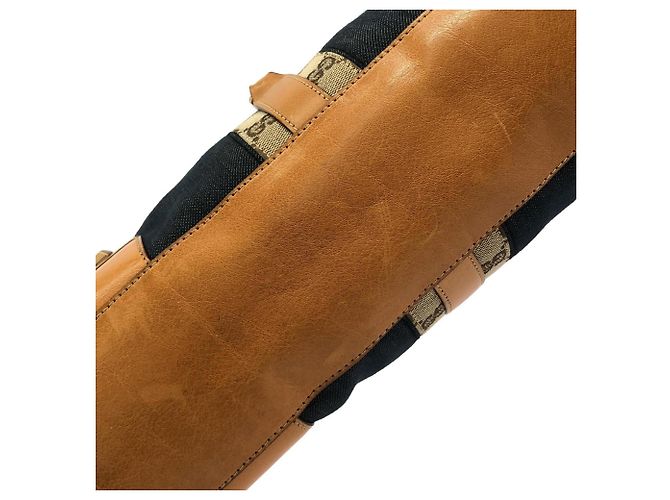 Borsa Gucci in denim blu e tela GG marrone chiaro 124407 - vista 3