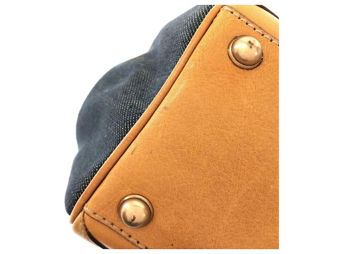 Borsa Gucci in denim blu e tela GG marrone chiaro 124407 - vista 4