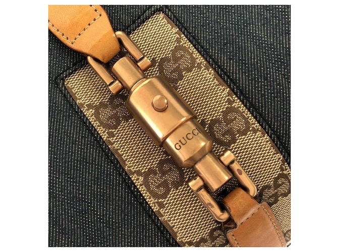 Borsa Gucci in denim blu e tela GG marrone chiaro 124407 - vista 5
