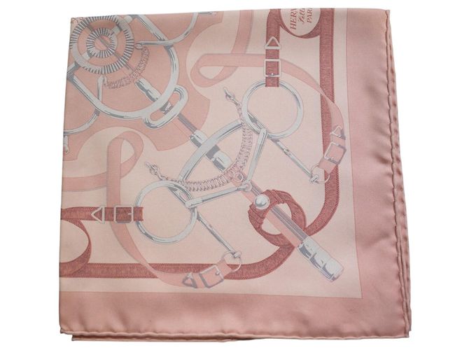Hermès Gavroche 45 Seidentuch Mors et Gourmettes Rose Powder Pink Weiß Grau - Ansicht 6