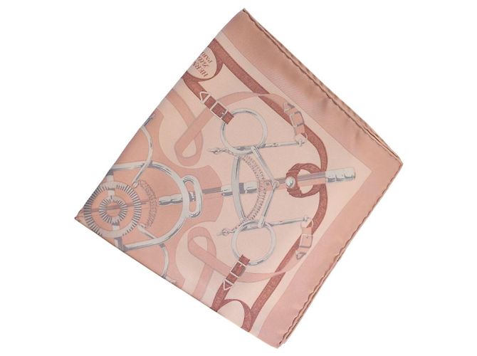 Hermès Gavroche 45 Seidentuch Mors et Gourmettes Rose Powder Pink Weiß Grau - Ansicht 7