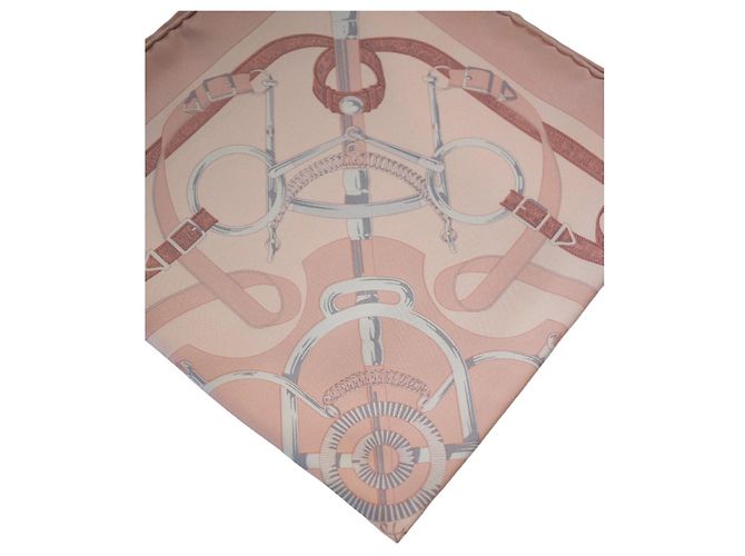 Hermès Gavroche 45 Seidentuch Mors et Gourmettes Rose Powder Pink Weiß Grau - Ansicht 8