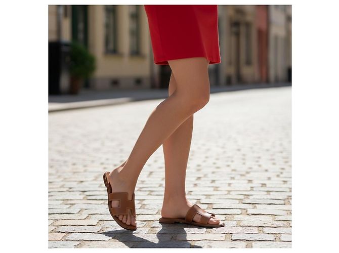 Hermès Oran Sandali Pelle Marrone 39 - vista 3