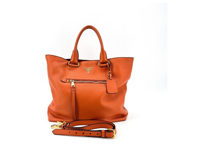 Tote Shopping Convertibile Prada in Pelle Saffiano Pelle Saffiano Tall Arancione - vista 2