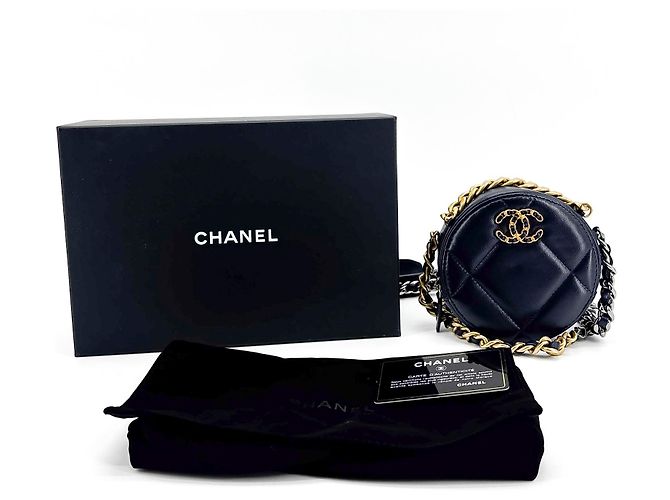 Chanel Round Flap Chevron Calfskin Mini Marineblau - Ansicht 2