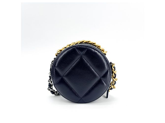 Chanel Round Flap Chevron Calfskin Mini Marineblau - Ansicht 3