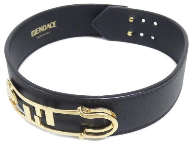 Collana Choker Fendi in pelle di vitello Nero D'oro - vista 2