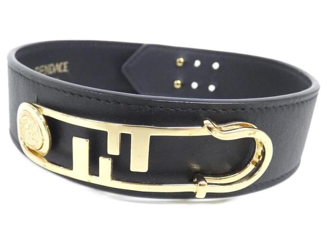 Collana Choker Fendi in pelle di vitello Nero D'oro - vista 3
