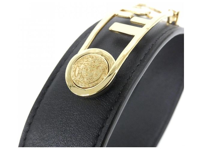 Collana Choker Fendi in pelle di vitello Nero D'oro - vista 4