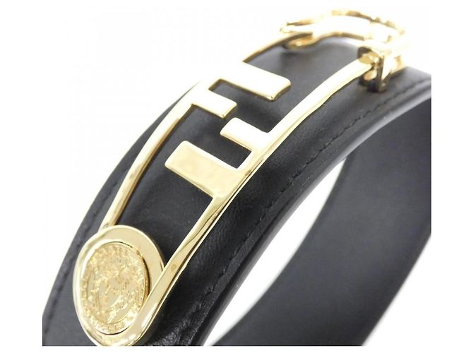 Collana Choker Fendi in pelle di vitello Nero D'oro - vista 5