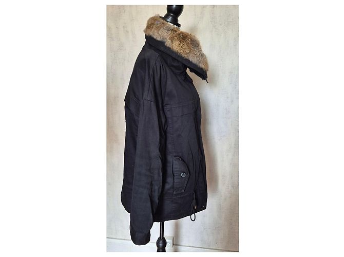 Bel Air Parka de Algodón para Mujer con Cuello de Piel - Negro - vista 4