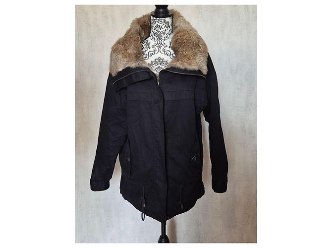 Bel Air Parka de Algodón para Mujer con Cuello de Piel - Negro - vista 5