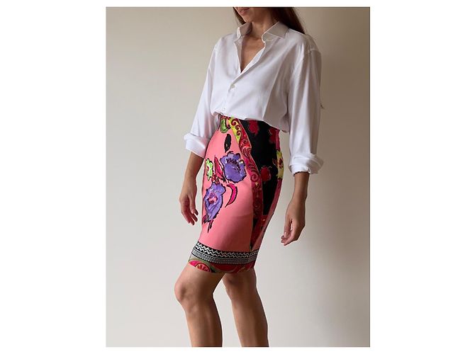 Minifalda Gianni Versace Couture estampado floral Negro Rosa Blanco Roja Verde Púrpura - vista 2