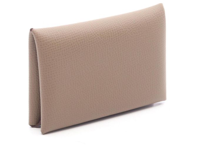 Hermès Cartera Hermes Calvi - Monedero en piel Epsom Castaño Gris pardo - vista 2
