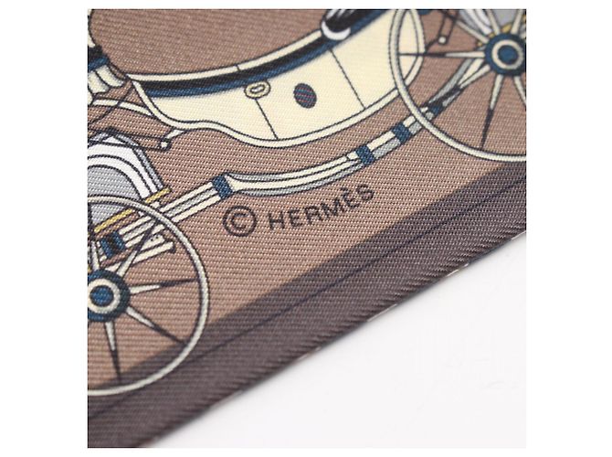 Hermès Hermes Twilly Fringe Les Voitures Nouvelles Schal Braun Mehrfarben Marineblau - Ansicht 4
