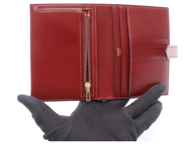 Hermès Hermes Bearn Compact Bi-fold Wallet Red Dark red - view 3