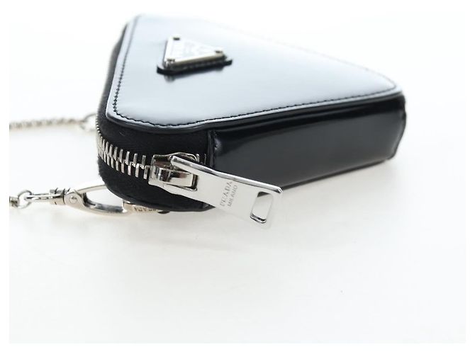 Prada Triangle Logo Zip Embossed Leather Mini Black - view 3