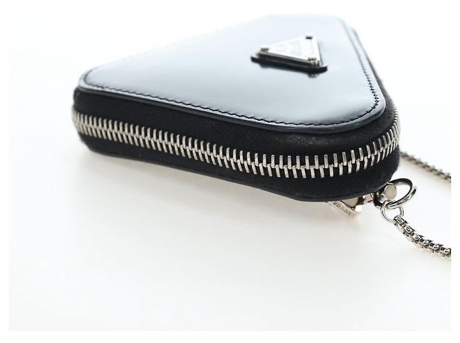Prada Triangle Logo Zip Embossed Leather Mini Black - view 4