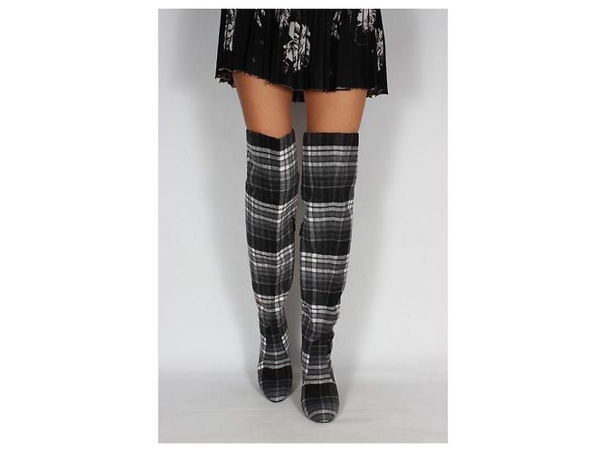 Autre Marque The Coat Grey Check Wool Blend Over-the-Knee Boots Black White - view 3