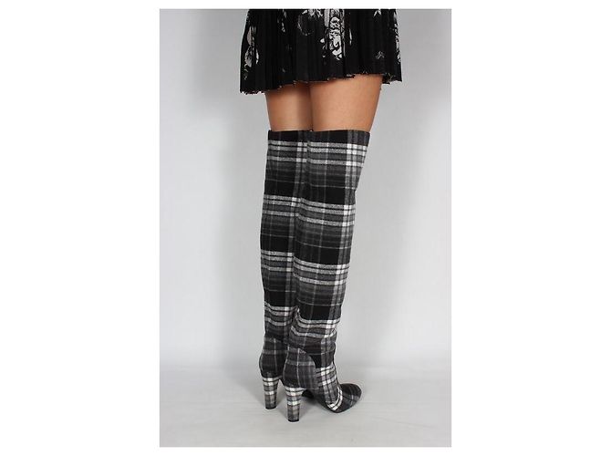 Autre Marque The Coat Grey Check Wool Blend Over-the-Knee Boots Black White - view 4