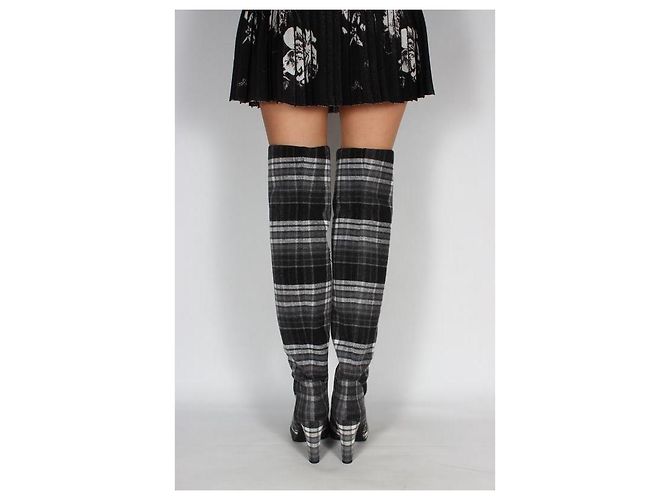 Autre Marque The Coat Grey Check Wool Blend Over-the-Knee Boots Black White - view 5
