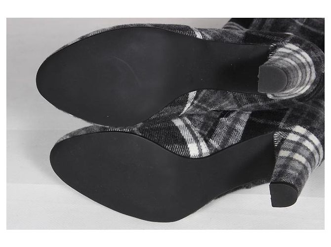 Autre Marque The Coat Grey Check Wool Blend Over-the-Knee Boots Black White - view 7