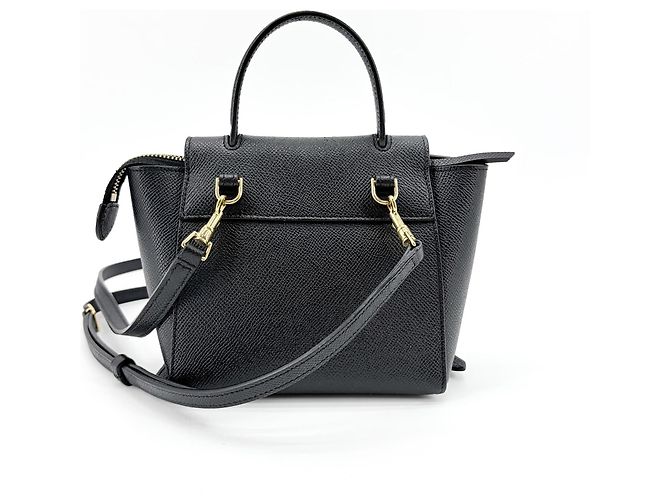Céline Mala Satchel com fecho e cinto em pele com tachas e tela Small Celine Preto - vista 2