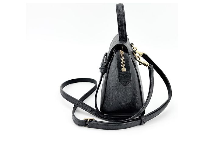 Céline Mala Satchel com fecho e cinto em pele com tachas e tela Small Celine Preto - vista 3