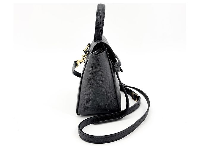 Céline Mala Satchel com fecho e cinto em pele com tachas e tela Small Celine Preto - vista 4