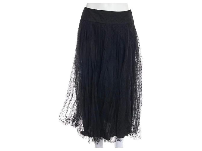 Christian Dior Saia Midi Plissada de Tule com Bolinhas Preta Preto - vista 2