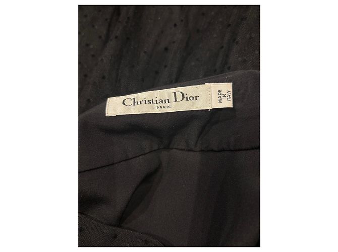 Christian Dior Saia Midi Plissada de Tule com Bolinhas Preta Preto - vista 4
