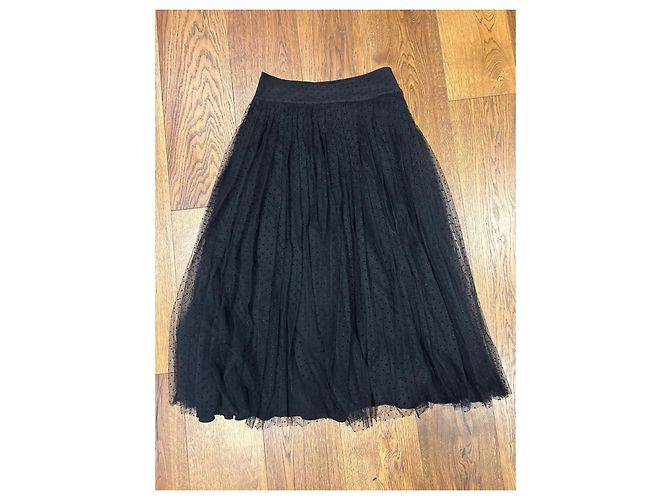 Christian Dior Saia Midi Plissada de Tule com Bolinhas Preta Preto - vista 6