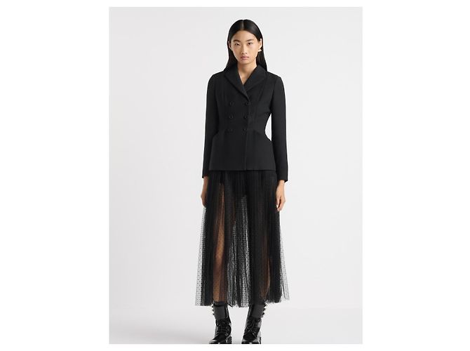 Christian Dior Saia Midi Plissada de Tule com Bolinhas Preta Preto - vista 7