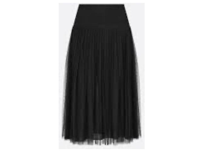 Christian Dior Saia Midi Plissada de Tule com Bolinhas Preta Preto - vista 8