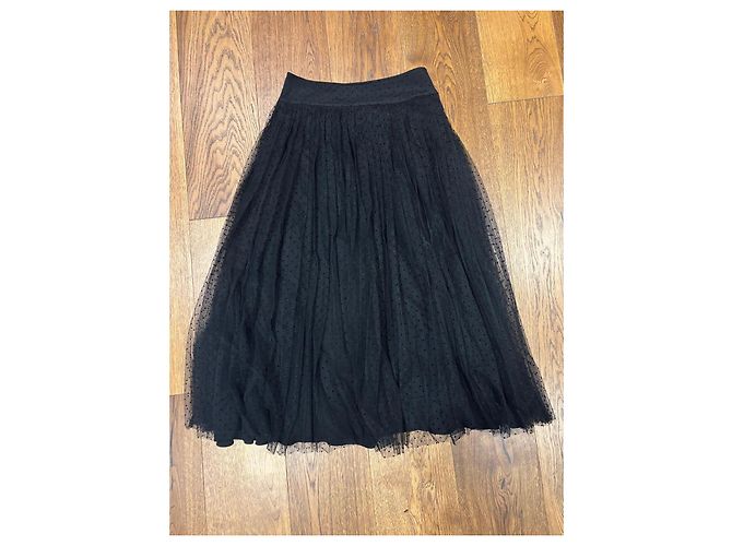 Christian Dior Saia Midi Plissada de Tule com Bolinhas Preta Preto - vista 9