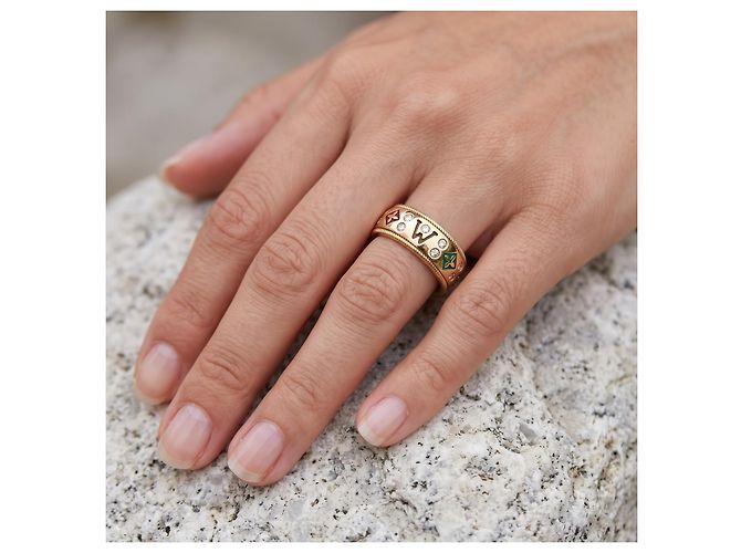 Autre Marque Anello Wellendorff Flieder in oro giallo 18K diamanti e smalto Bianco Rosso D'oro Verde - vista 5