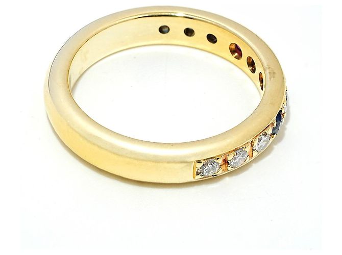 Autre Marque Gelbgold Memory-Ring mit Brillanten, Rubin, Saphir & Smaragd Weiß Rot Blau Grün - Ansicht 2
