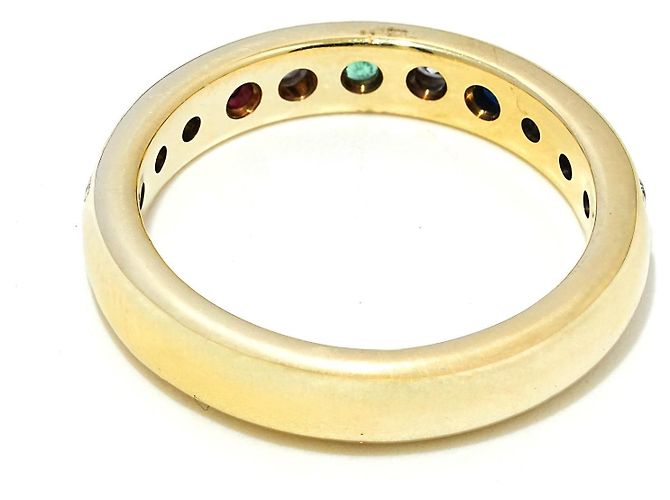 Autre Marque Gelbgold Memory-Ring mit Brillanten, Rubin, Saphir & Smaragd Weiß Rot Blau Grün - Ansicht 3