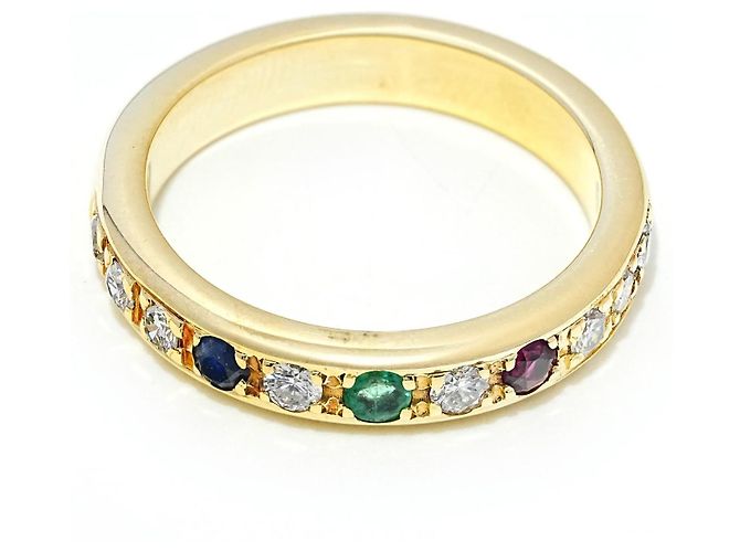 Autre Marque Gelbgold Memory-Ring mit Brillanten, Rubin, Saphir & Smaragd Weiß Rot Blau Grün - Ansicht 4