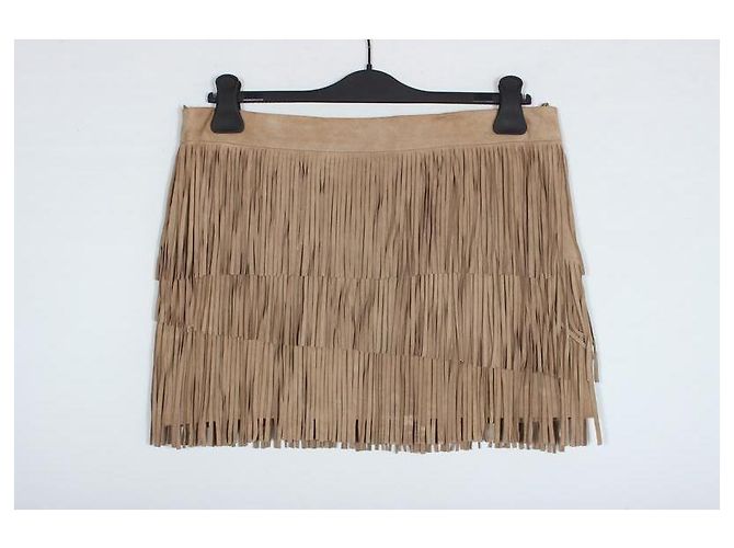 Autre Marque DS'DRESS by ALONOVA Saia Mini de Franjas em Camurça Bege - vista 5