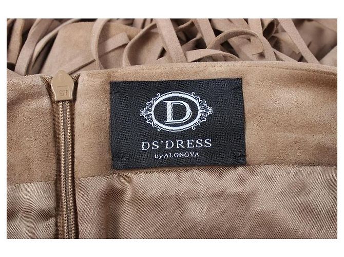 Autre Marque DS'DRESS by ALONOVA Saia Mini de Franjas em Camurça Bege - vista 7