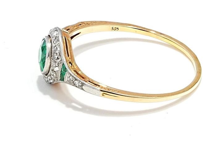 Autre Marque Art Déco Ring Smaragd Diamant Gold 585 Platin Größe 57 Golden Grün - Ansicht 2
