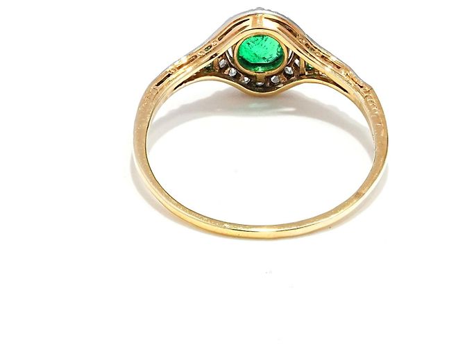 Autre Marque Art Déco Ring Smaragd Diamant Gold 585 Platin Größe 57 Golden Grün - Ansicht 3