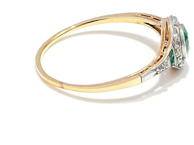 Autre Marque Art Déco Ring Smaragd Diamant Gold 585 Platin Größe 57 Golden Grün - Ansicht 4