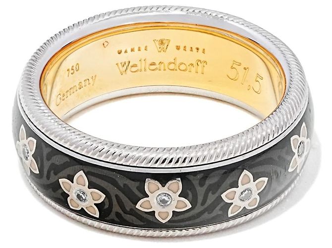 Anello Wellendorff Schwarze Seide Aubergine Oro Giallo 750 Brillanti Nero Bianco D'oro - vista 2