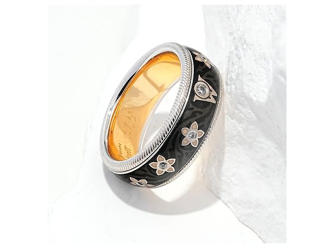 Anello Wellendorff Schwarze Seide Aubergine Oro Giallo 750 Brillanti Nero Bianco D'oro - vista 3
