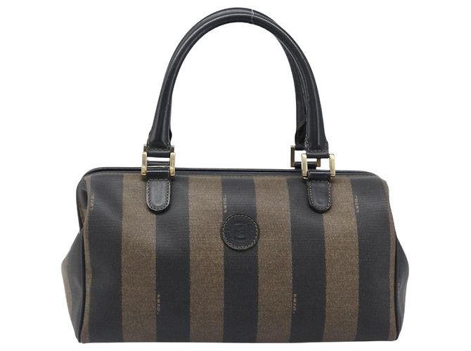 Pequin Borsa a mano FENDI Pecan Canvas PVC Nero Marrone Auth 204451V - vista 13